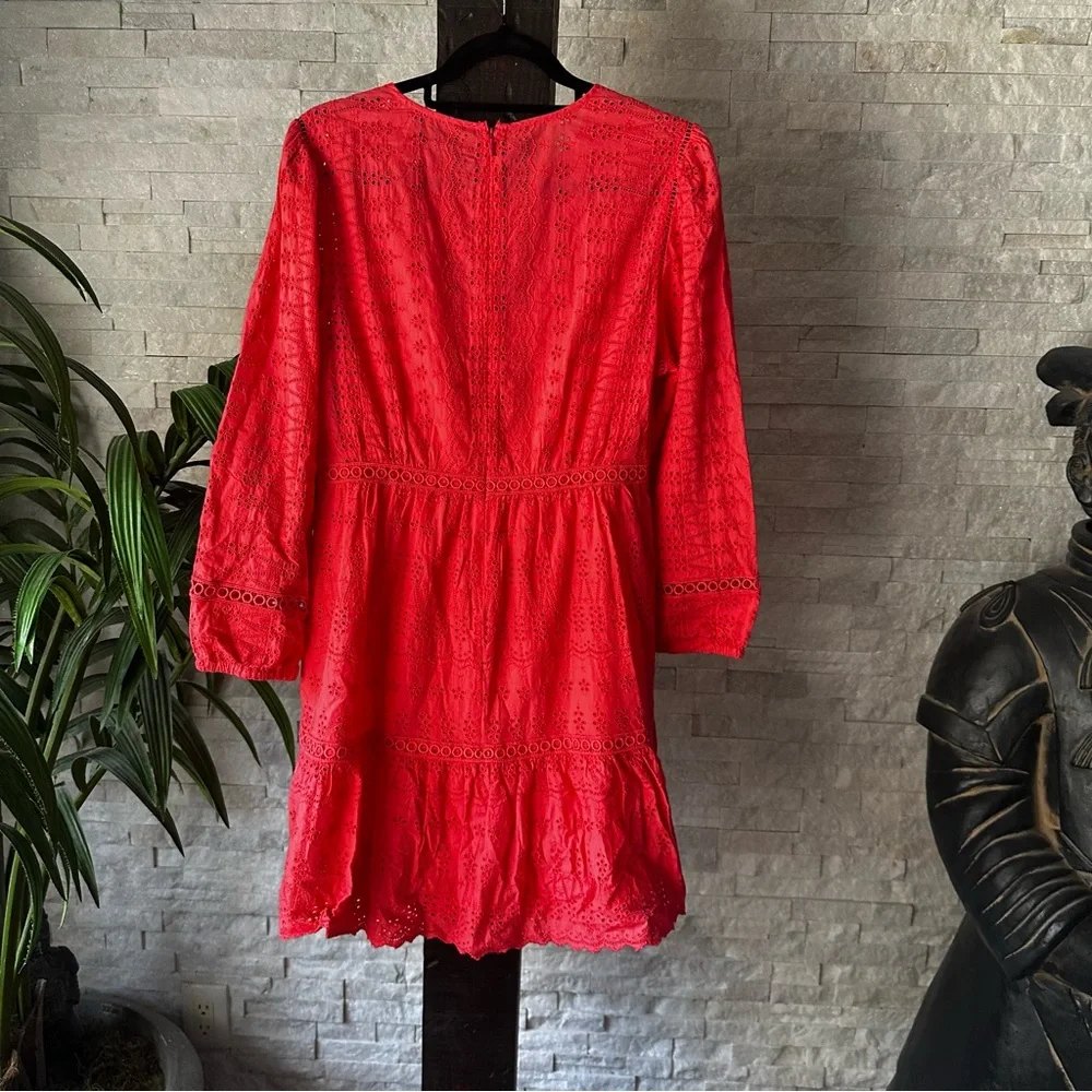J. CREW Coral Orange Pink Eyelet Flutter Sleeve Boho Dress Size S New with Tags